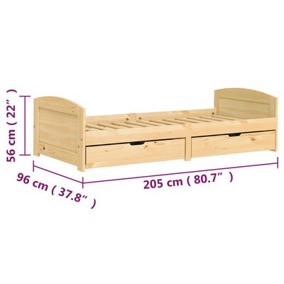 vidaXL Dormeuse 2 Cassetti 90x200 cm Legno Massello Pino IRUN