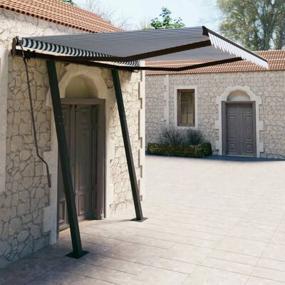 vidaXL Tenda da Sole Retrattile Manuale con Pali 3,5x2,5m Blu e Bianca