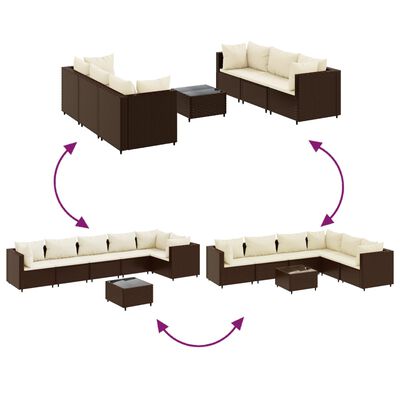 vidaXL Set Divani da Giardino 7 pz con Cuscini in Polyrattan Marrone