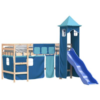 vidaXL Letto a Soppalco con Torre Bambini Blu 90x190cm Massello Pino