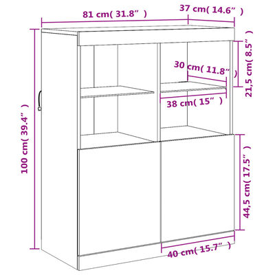 vidaXL Credenza con Luci LED Rovere Marrone 81x37x100 cm