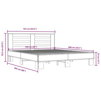 vidaXL Giroletto Grigio Sonoma 160x200 cm in Legno Multistrato Metallo