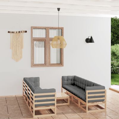 vidaXL Set Divani da Giardino 9 pz con Cuscini Legno Massello di Pino