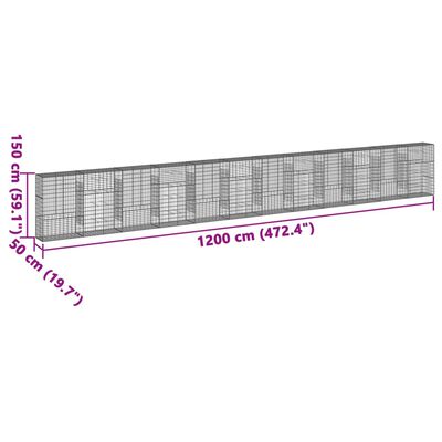 vidaXL Cesto Gabbione con Copertura 1200x50x150 cm in Ferro Zincato