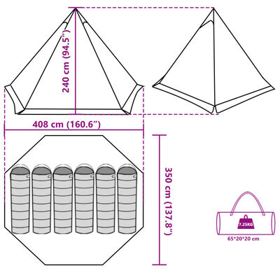 vidaXL Tenda Familiare Tipi per 6 Persone Blu Impermeabile