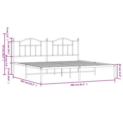 vidaXL Giroletto con Testiera in Metallo Nero 200x200 cm