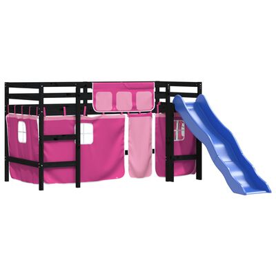 vidaXL Letto a Soppalco con Tende Bambini Rosa 90x190 cm Massello Pino