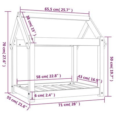 vidaXL Cuccia per Cani Ambra 71x55x70 cm in Legno Massello di Pino