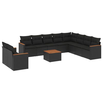 vidaXL Set Divani da Giardino 11 pz con Cuscini in Polyrattan Nero