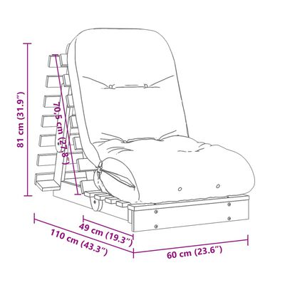 vidaXL Divano Letto Futon con Materasso Bianco 60x206x11cm Legno Pino