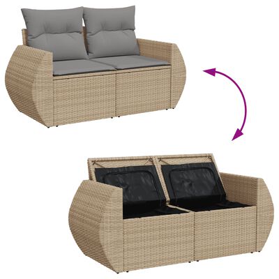 vidaXL Set Divano da Giardino 3 pz con Cuscini Beige in Polyrattan