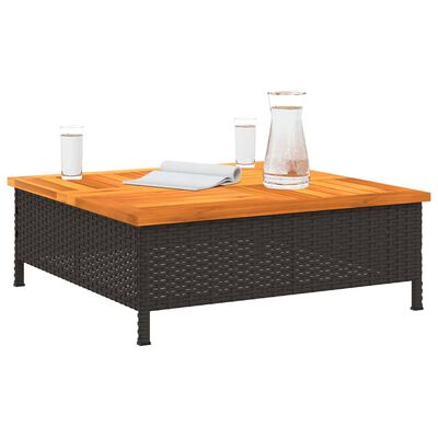 vidaXL Tavolo da Giardino Nero 70x70x25cm in Rattan e Legno di Acacia