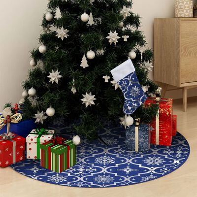 vidaXL Gonna Albero Natale Raffinata con Calza Blu in Tessuto 90 cm