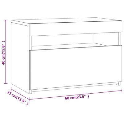 vidaXL Comodino con Luci LED Grigio Sonoma 60x35x40 cm