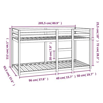 vidaXL Letto a Castello Bianco 90x200 cm in Legno Massello di Pino