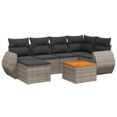 vidaXL Set Divani da Giardino 7 pz con Cuscini Grigio in Polyrattan