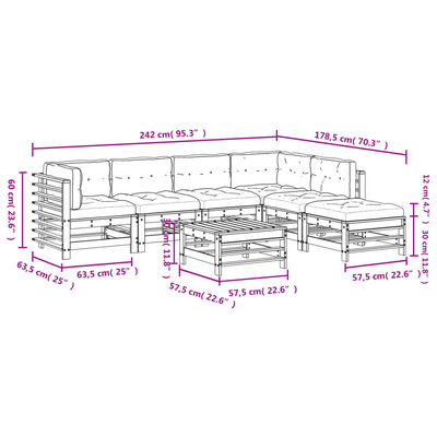 vidaXL Set Divani da Giardino 7 pz con Cuscini in Legno Massello