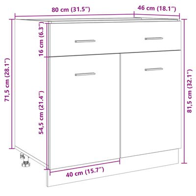 vidaXL Mobile Inferiore Cassetto Rovere Sonoma 80x46x81,5 Multistrato