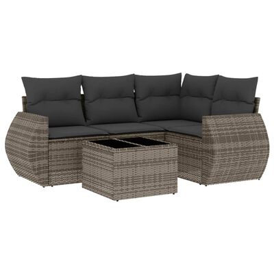 vidaXL Set Divano da Giardino 5 pz con Cuscini Grigio in Polyrattan