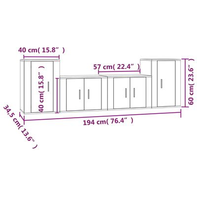 vidaXL Set Mobili Porta TV 4 pz Nero in Legno Multistrato