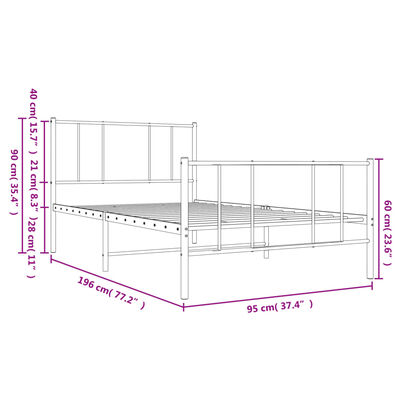 vidaXL Giroletto con Testiera e Pediera Metallo Nero 90x190 cm