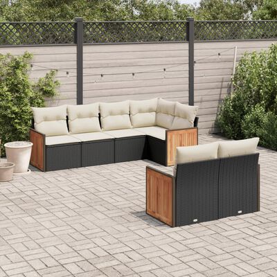 vidaXL Set Divani da Giardino con Cuscini 7pz Nero Polyrattan