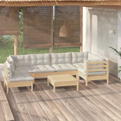 vidaxL Set Salotto da Giardino 7pz con Cuscini Crema in Legno di Pino