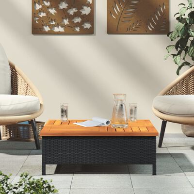 vidaXL Tavolo da Giardino Nero 70x70x25cm in Rattan e Legno di Acacia