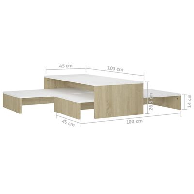 vidaXL Set Tavolini ad Incastro Bianco e Rovere Sonoma 100x100x26,5 cm