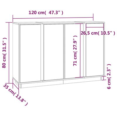 vidaXL Credenza ambra 120x35x80 cm in Legno Massello di Pino