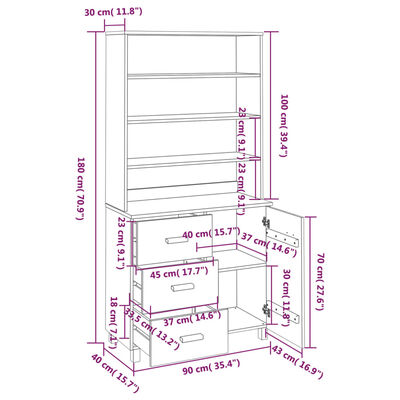 vidaXL Credenza HAMAR in Legno Massello di Pino Grigio Chiaro