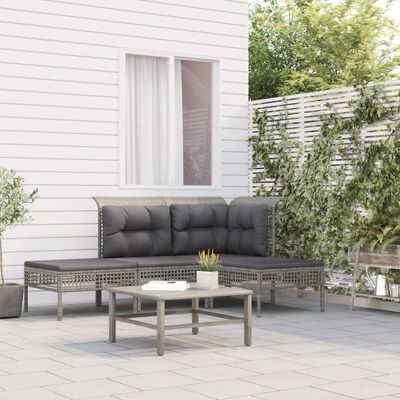 vidaXL Set Divani da Giardino 4 pz con Cuscini in Polyrattan Grigio