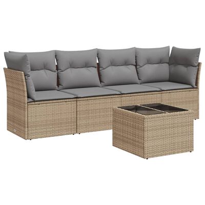 vidaXL Set Divano da Giardino 5 pz con Cuscini Beige in Polyrattan