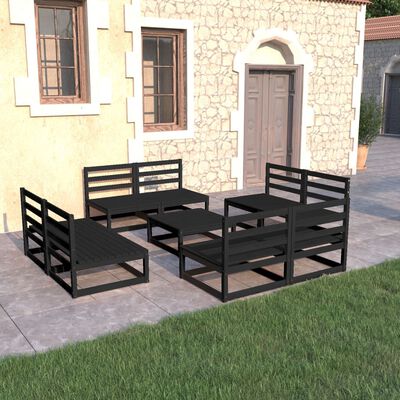 vidaXL Set Divani da Giardino 9 pz Nero in Legno Massello di Pino