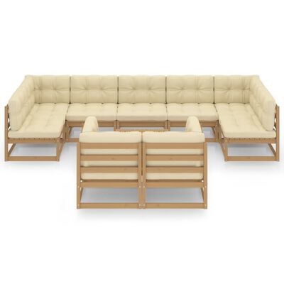 vidaXL Set Salotto Giardino e Cuscini 10 pz Legno Massello Pino Ambra