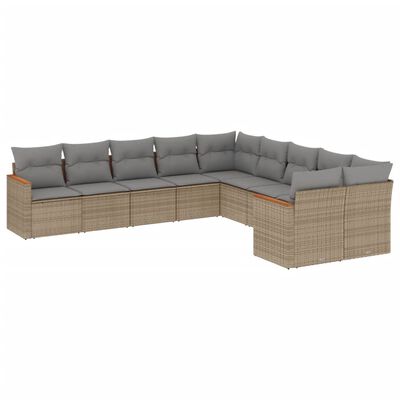 vidaXL Set Divano da Giardino 10 pz con Cuscini Beige Misto Polyrattan