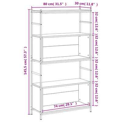 vidaXL Libreria Grigio Sonoma 80x30x145,5 cm Legno Multistrato e Ferro