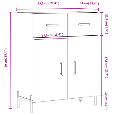 vidaXL Credenza Bianca 69,5x34x90 cm in Legno Multistrato