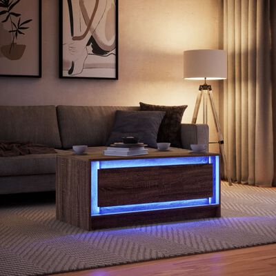 vidaXL Tavolino da Salotto con Luci LED Rovere Marrone in Truciolato