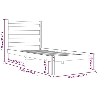 vidaXL Giroletto Bianco in Legno Massello di Pino 100x200 cm