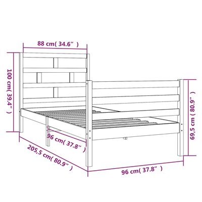 vidaXL Giroletto in Legno Massello di Pino Bianco 90x200 cm