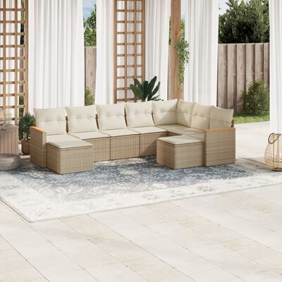 vidaXL Set Divano da Giardino 9 pz con Cuscini Beige in Polyrattan