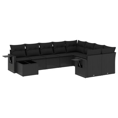 vidaXL Set Divani da Giardino 10pz con Cuscini in Polyrattan Nero