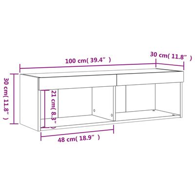 vidaXL Mobile Porta TV con Luci LED Bianco 100x30x30 cm