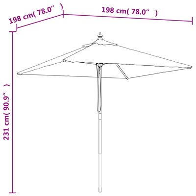 vidaXL Ombrellone da Giardino con Palo in Legno Verde 198x198x231 cm