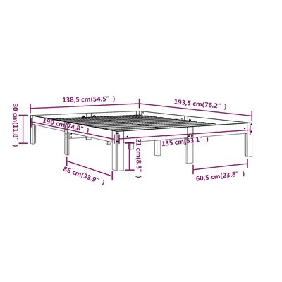 vidaXL Giroletto Nero in Legno Massello 135x190 cm Double