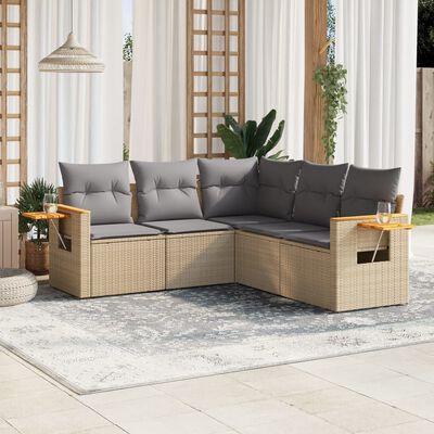 vidaXL Set Divano da Giardino 5 pz con Cuscini Beige in Polyrattan