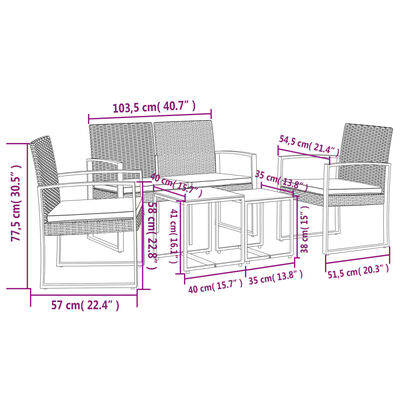 vidaXL Set da Pranzo da Giardino 5 pz Nero con Cuscini in Rattan PP