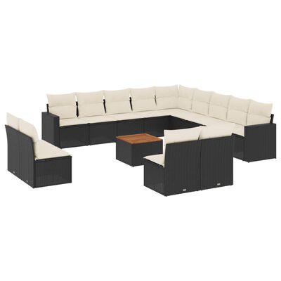 vidaXL Set Divani da Giardino 14pz con Cuscini in Polyrattan Nero