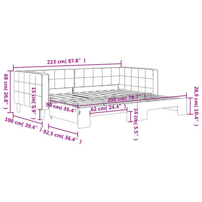 vidaXL Divano Letto con Letto Estraibile Grigio Chiaro 90x200 Velluto